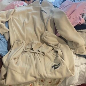 White Fox Boutique Cream Jacket and Joggers Set
